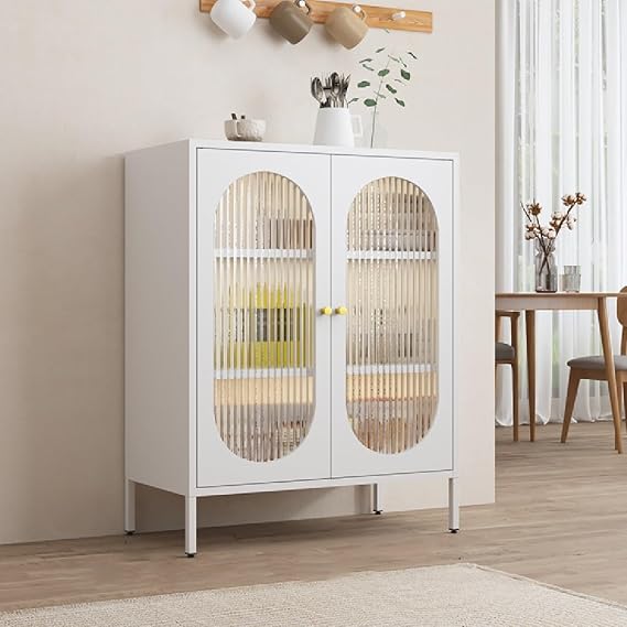 Modern Sideboard Buffet Cabinet, 3 Tiers Coffee Bar Storage Cabinet Kitchen Pantry Metal Accent Cabinet for Living Room Dining Room