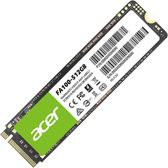 Acer FA100 PCIe 3.0 NVMe SSD 512GB: up to 3300MB/s Read Speed Gen3x4 M.2 2280 Internal Hard Drive with HMB & SLC - Gaming Solid State Drive for Laptop/Desktop PC