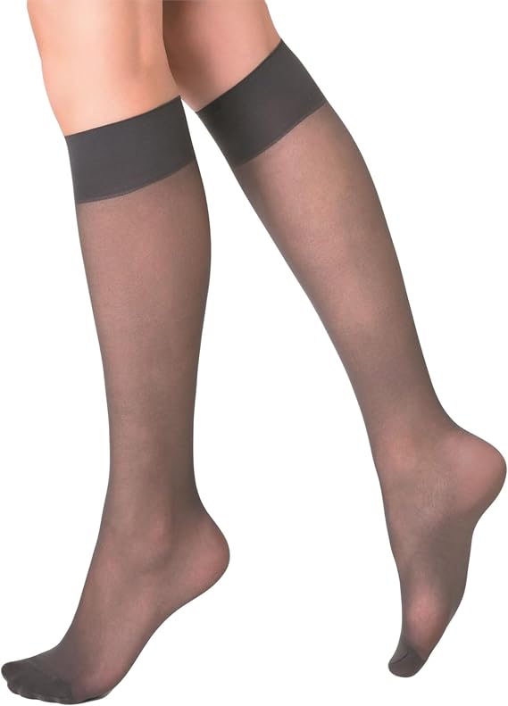 AWS/American Made 6 Pairs Sheer Knee High Socks for Women 15 Denier Stay up Band Stretchy Silk Socks