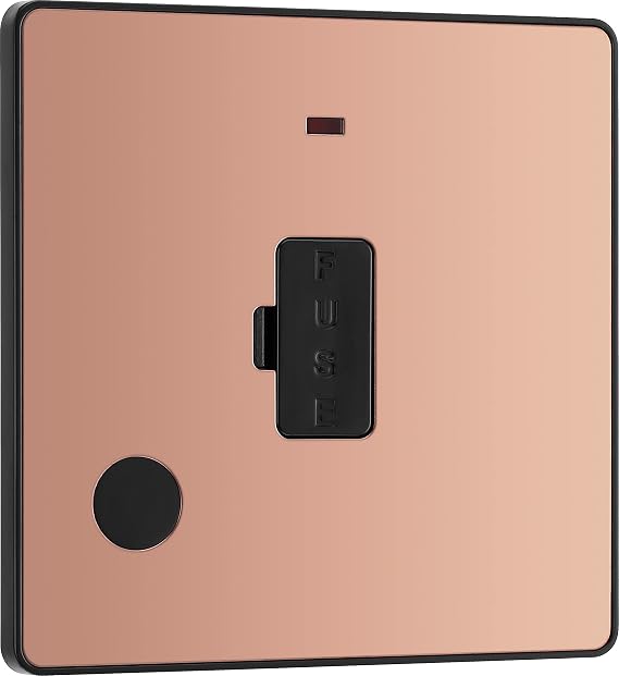 BG Electrical Unswitched Fused Connection Unit with LED Power Indicator and Flex Outlet, Fused Spur FCU, Double Pole, Screwless Front Plate, Round Edges, Evolve, Polished Copper, 13A, PCDPC54B