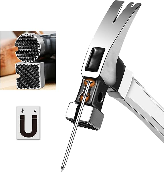 Claw Hammer,13 oz Heavy Duty Claw Hammer Steel Woodworking Striking Tools Magnetic Automatic Nail Suction Hammer with Anti-Slip Rubber Handle