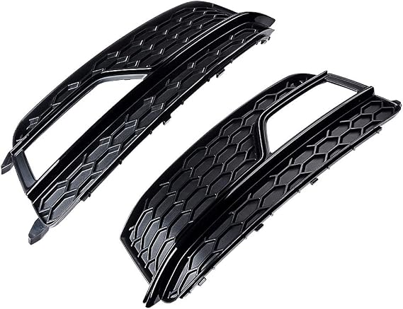 Astra Depot Pair Front Fog Light Grille Grill Honeycomb Fit For AUDI S5 A5-SLine 2013-2016 (Matte Black Grille&Gloss Black Trim)