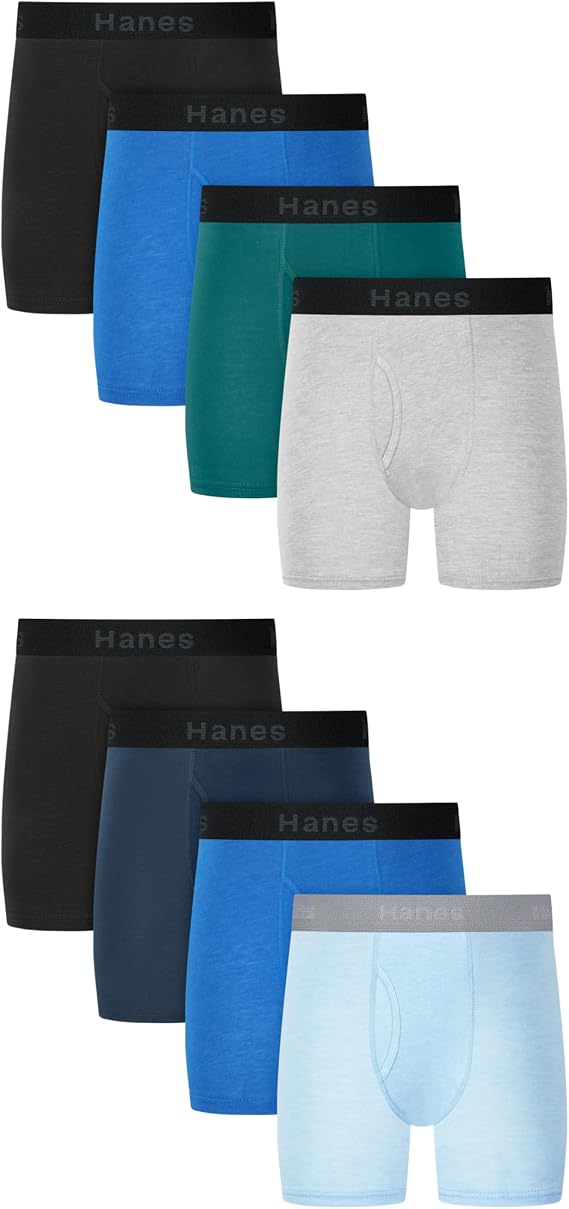 Hanes boys Underwear Boxer Briefs Pack, 8-pack, Cotton-stretch Dyed Boys' Underwear, Moisture-wicking