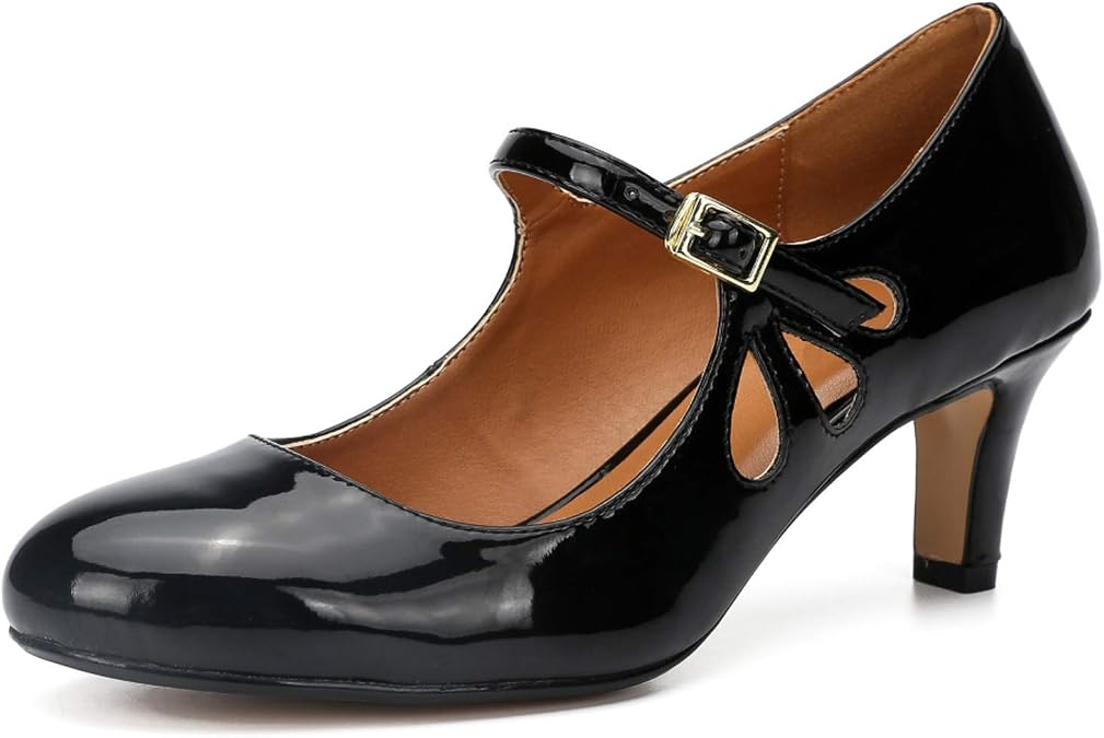 MAIERNISI JESSI Unisex Men's Women's Mary Jane Pumps Round Toe Kitten Heel Hollow Out Shoes