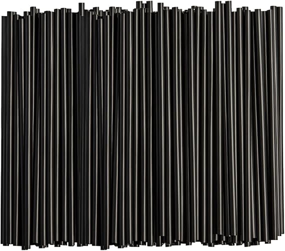 Comfy Package 7.75" Black Plastic Drinking Straws [250 Count] | Food-Safe, Strong & Sturdy, Resists Breaking, Disposable & Hygienic, Suitable for Hot or Cold Drinks