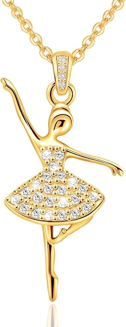 KITEENAL Ballerina Ballet Gifts,Sterling Silver Pendant Necklace for Teens Women,Sparkle Cubic Zirconia Adjustable Ballet Dance Charm Necklace,Dancer Recital Gift for Daughter Granddaughter Niece