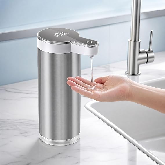 Stainless Steel Automatic Soap Dispenser Touchless, Liquid Hand and Dish Soap Dispenser Pump, Electric Rechargeable Auto Sensor Soap Dispenser Touch Free for Kitchen Sink Bathroom Countertop