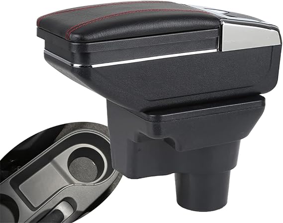 Car Armrest Box for Hyundai Solaris 2/for Hyundai Accent/for Verna 17-18 Center Console Organizer Storage Arm Rest with Cup Holder Automotive Interior Accessories Black with Red Line