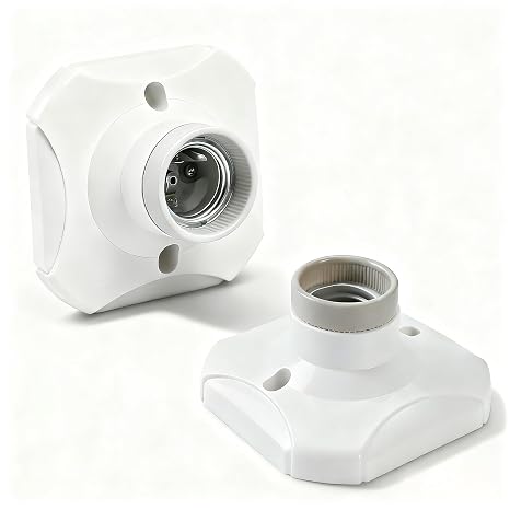 2Pcs E27 Ceramic Lamp Holder - Screw Bulb Socket Base for LED Lights up to 60W, Flame-Retardant Ceiling Rose Light Fitting, White (AC 220-250V)​ (White)