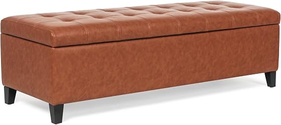 Adeco 51 inch Rectangle Lift Top Storage Ottoman Bench in Upholstered Tufted Fabric with Large Storage Space, Coffee Table Toy Box Footrest Stool for Living Room Bedroom Entryway, Orange