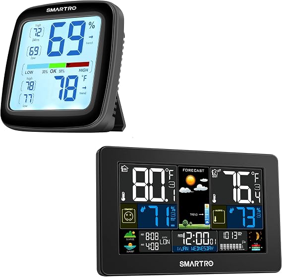 SMARTRO SC42 Professional Digital Hygrometer Indoor Thermometer Humidity Gauge Temperature and Humidity Meter + SC93 Weather Station Wireless Indoor Outdoor Thermometer Temperature Humidity Monitor