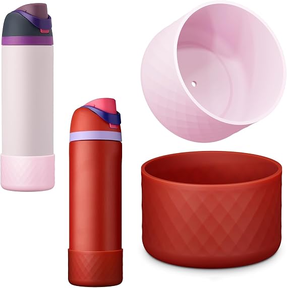2PCS 2 Colors Silicone Water Bottle Boot for Owala, Anti-Slip Protective Sleeve for FreeSip/Twist/Flip, Watter Bottle Accessories, Bottom Bumper Cover, Dishwasher Safe, BPA Free
