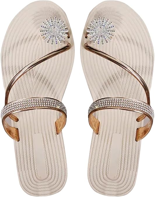 Rhinestone Floral Pattern Toe Ring Beach Flip Flops