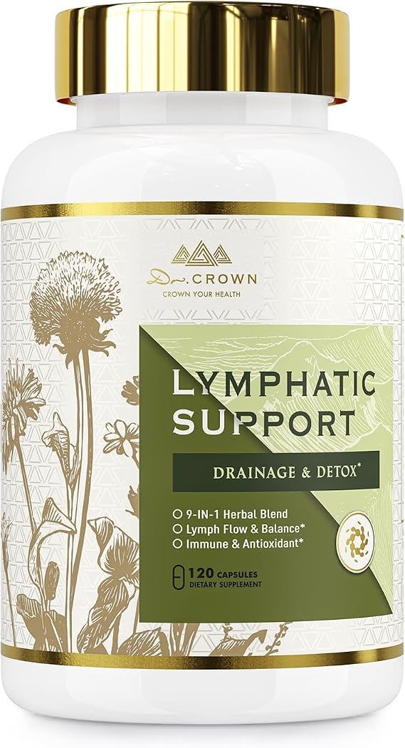 DR. Crown Lymphatic Drainage Supplement, for Fluid Balance & Immune Health | 9-in-1 Natural Herbal Complex | with Echinacea, Cleavers, Dandelion & Burdock for Lymphatic System Supports - 120 Capsules