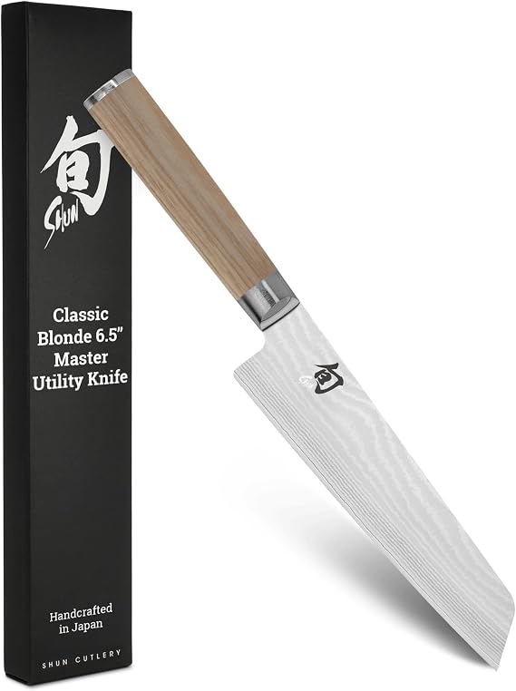Shun Classic Blonde 6.5" Master Utility Knife | Handcrafted Japanese Knife, Precision and Sharpness, VG-MAX Core, Damascus Stainless Steel Cladding, Pakkawood Handle