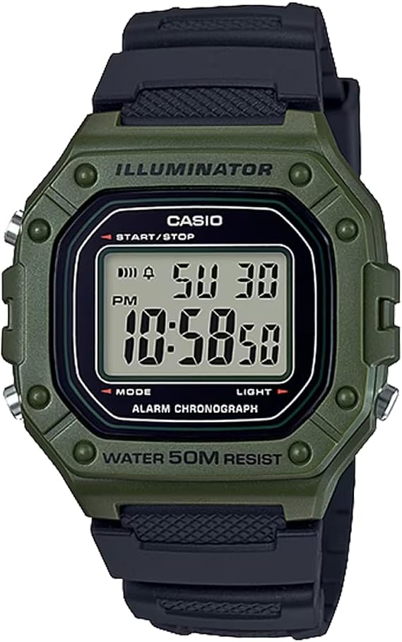 Casio W-218H-3AV Standard Digital Wristwatch with Casio Box Men's Cheap Casio Chippukashi Olive Green