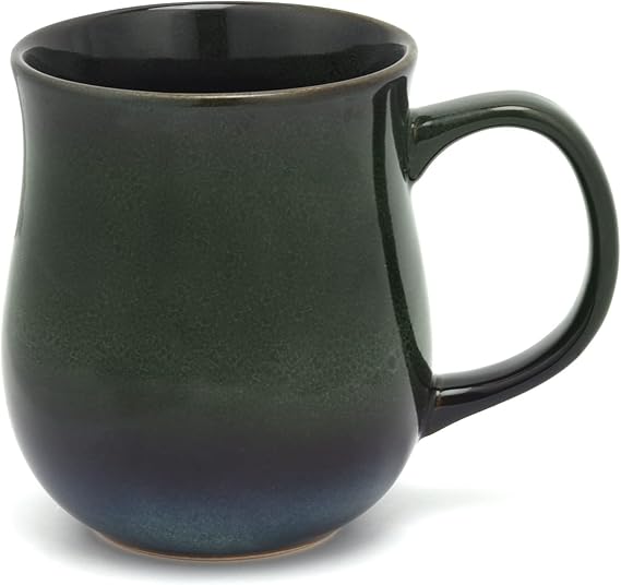 18 oz Large Ceramic Coffee Mug with Big Handle(Ink Green)