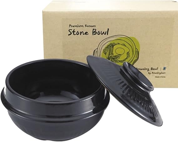 Korean DOLSOT Stone Bowl with Lid and Trivet, Small Size, Stone Pot Hot Pot Bibimbap Jjiage Korean Food