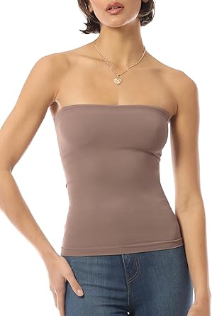 Design by Olivia Women's Basic Casual Seamless Stretch Long Bandeau Tube Top with Built-in Shelf Bra