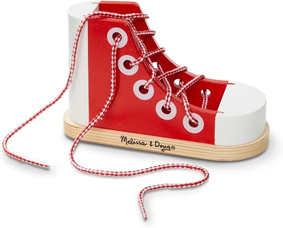 Melissa & Doug Deluxe Wood Lacing Sneaker - Learn to Tie a Shoe Educational Toy