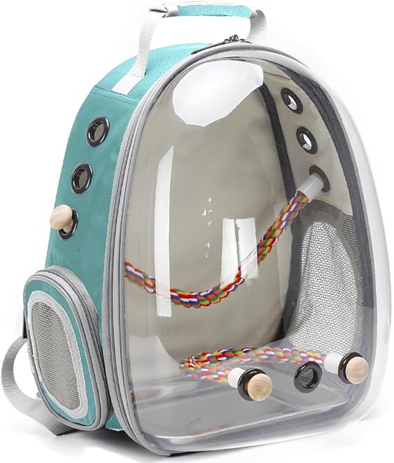 Bird Backpack Carrier, Space Capsule Astronaut Transparent Clear Bubble Window Bird Travel Carrier Backpack with Standing Perch Tray Food Cups