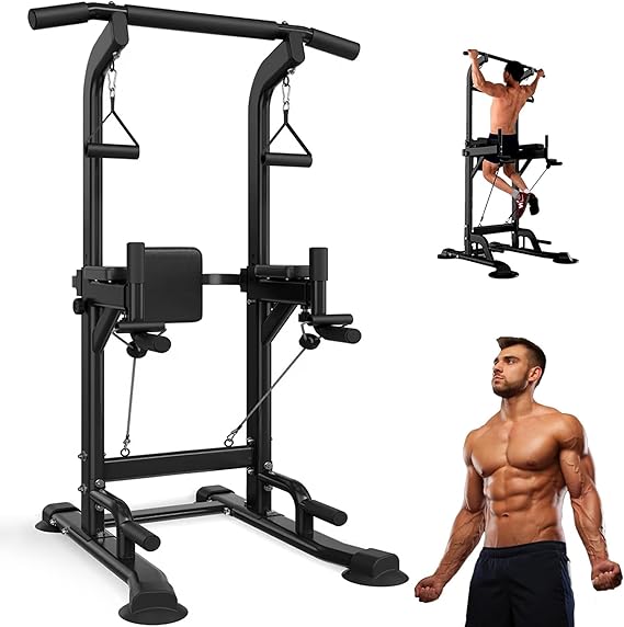 Power Tower Pull Up Bar for Home Gym, Multi Functional Pull Up Bar Stand Dip Bar Station, Adjustable Height Workout Dip Station Strength Training Fitness Equipment