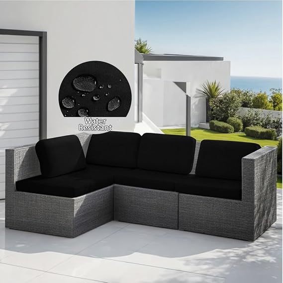 Hiseng Stretch Sofa Seat Cushion Cover for Outdoor Patio Garden Furniture, Solid Color Waterproof Couch Cushion Cover Replacement for Individual Cushion with Elastic Bottom (Black,1-Seater)