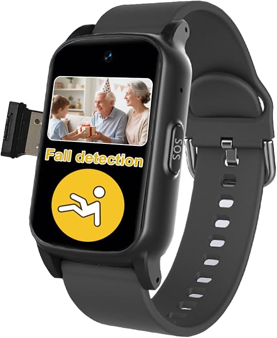 Elderly Smart Watch with Fall Detection for Seniors Fall Alarm Watch For Elderly Watch for Alzheimer's SOS Call for Elderly EssentialsBlack,1.25 * 0.57 * 2.22inch