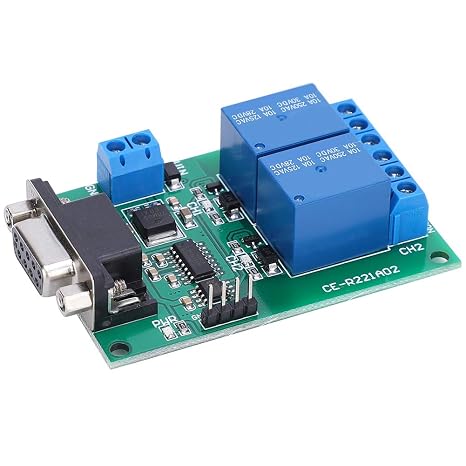 LiebeWH 2 Channel Serial Relay Module, Industrial RS232 DB9 Remote Control Switch Board with Optocoupler 12V DC Two Channel 10A Relay Board for PLC Control Plastic 1 Pack