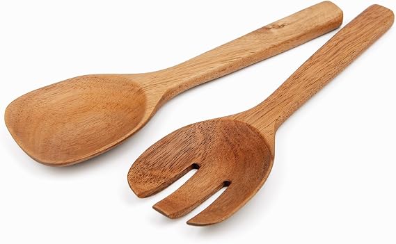 Naturoom Acacia Wood Salad Servers, 10-inch Wooden Utensils for Cooking and Kitchen - Set of 2