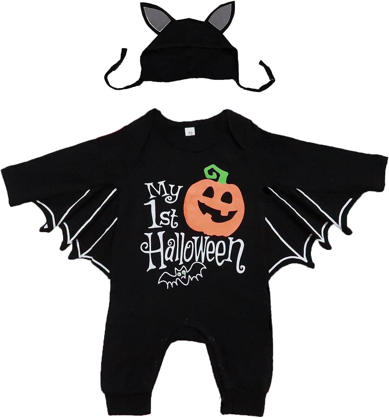 ベビーバットコスチューム My 1st Halloween Outfit パンプキン 新生児 男の子 コスチューム ブラック バット ボディスーツ 長袖ロンパース 帽子付き