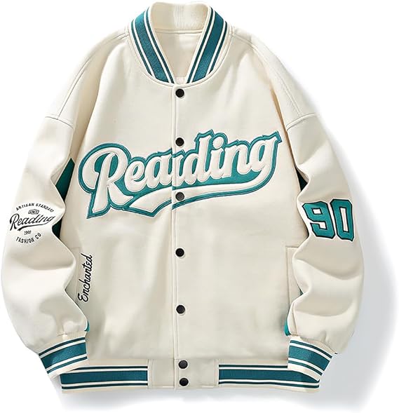 Mens Varsity College Jacket Baseball Bomber Jacket Vintage Sweatshirt Casual Unisex Streetwear Coats with Patch