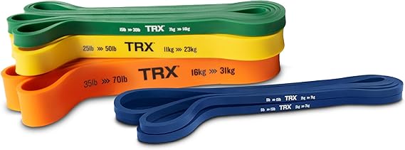 TRX Training Strength Band, Full-Body Resistance Band for Home and Gym Use, Resistance Band for Working Out (Pack of 4, 5 lbs - 70 lbs)