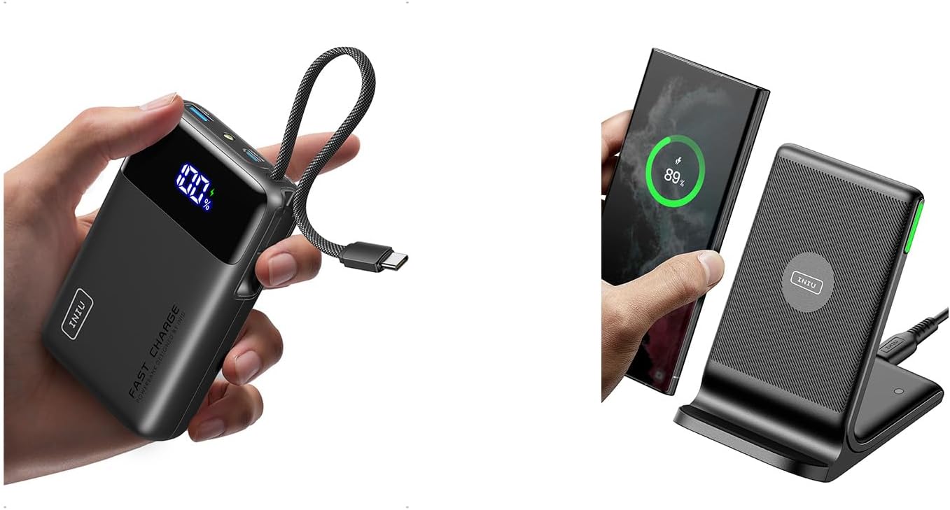 INIU Power Bank, Smallest 20000mAh 45W PD Portable Charge + Wireless Charger Stand, 15W Fast Charging Dock Phone Charger