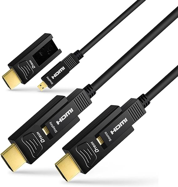 DTECH Fiber Optic HDMI Cable 100 Feet 4K 60Hz 444 Chroma Subsampling 18Gbps High Speed Ultra HD 100ft Micro HDMI to Standard HDMI Cord Removable Ends Compatible with TV Projector Computer Monitor