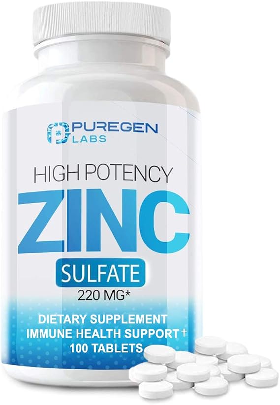Zinc 220mg [High Potency] Supplement Zinc Sulfate for Immune Support System 100 Tablets