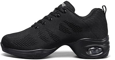 Womens Breathable Air Cushion Jazz Dance Shoes Lace Up Mesh Sneakers Athletic Walking Dance Thick Soled