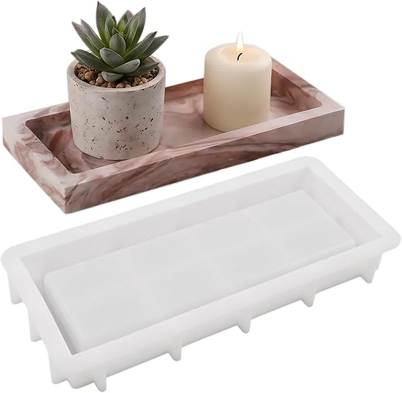 1Pc Rectangular Silicone Resin Tray Mold with Edges, Reusable for Epoxy Casting, Display/Ornament Racks, Candle Holders, Soap Dishes & Home Decor