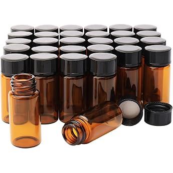 30pcs 5ml Brown Glass Bottles with Black Plastic Screw Cap Empty Vials Sample Jars