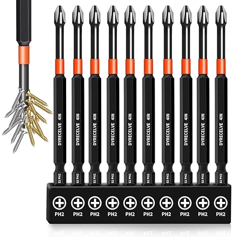 DYRECELVE 10-Piece Phillips Bits #2 Impact, 4-Inch Long Screwdriver Bits