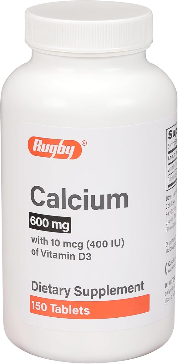 Rugby 600 mg Calcium Tablets - Made with 10 mcg (400 IU) of Vitamin D3 - Dietary Supplement - 150 Tablets