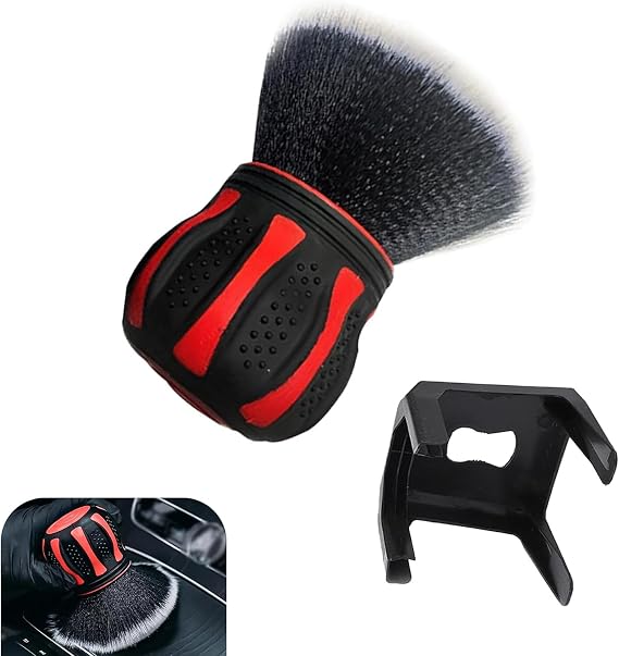 Car Detailing Brush, Ball-shaped Ultra Densely Soft-bristle Brush with Non-slip Handle, Interior Cleaning Beauty Tool with Storage Rack, Universal for Car AC Vent Seat Center Console (Red)