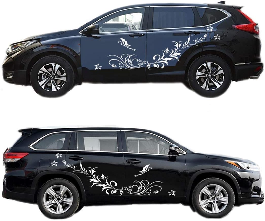 Car Sticker Flower Butterfly Sticker for Car Body Sides to Modify Cars and Cover Scratches (White)