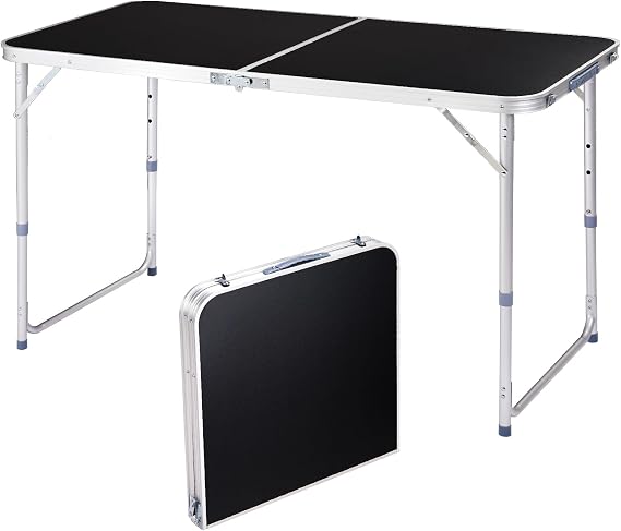 Foldable Table Height Adjustable Heavy Duty Portable Utility Table for Indoor Outdoor Party, Dining, Events, Picnic, Camping (Black, 4ft)