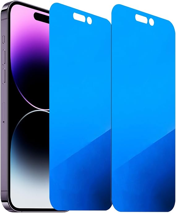 2 Pack Anti-Blue Privacy Tempered Glass for iPhone 14 Pro Max Anti-Spy Screen Protector Film Electroplated Blue 6.7 inch