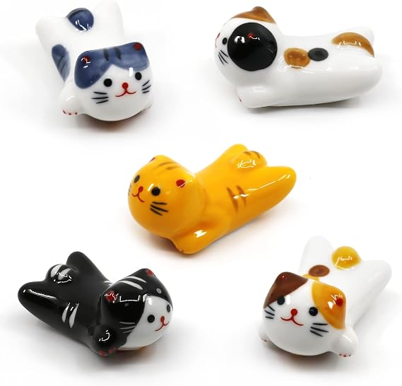 5-Pack Cat Chopstick Rest Set, Ceramic Brush Rests for Dining Tables