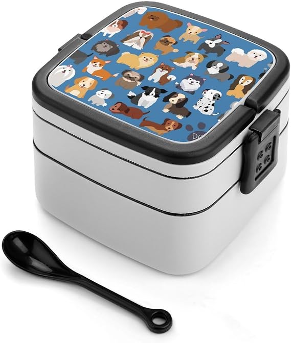 Cute Puppy Dog Portable Double-layer Bento Box with Spoon Unisex