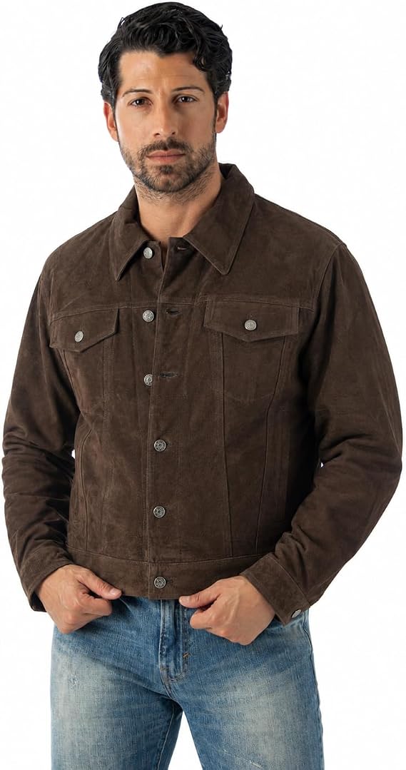 REED Men's Western Jean Style Suede Leather Shirt Jacket