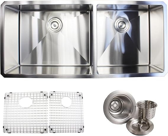 42 Inch Stainless Steel Undermount Double Bowl Kitchen Sink 15mm Radius Design with Accessories
