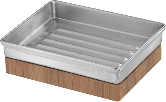 InterDesign Formbuソープディッシュ、つや消しステンレススチール、天然竹